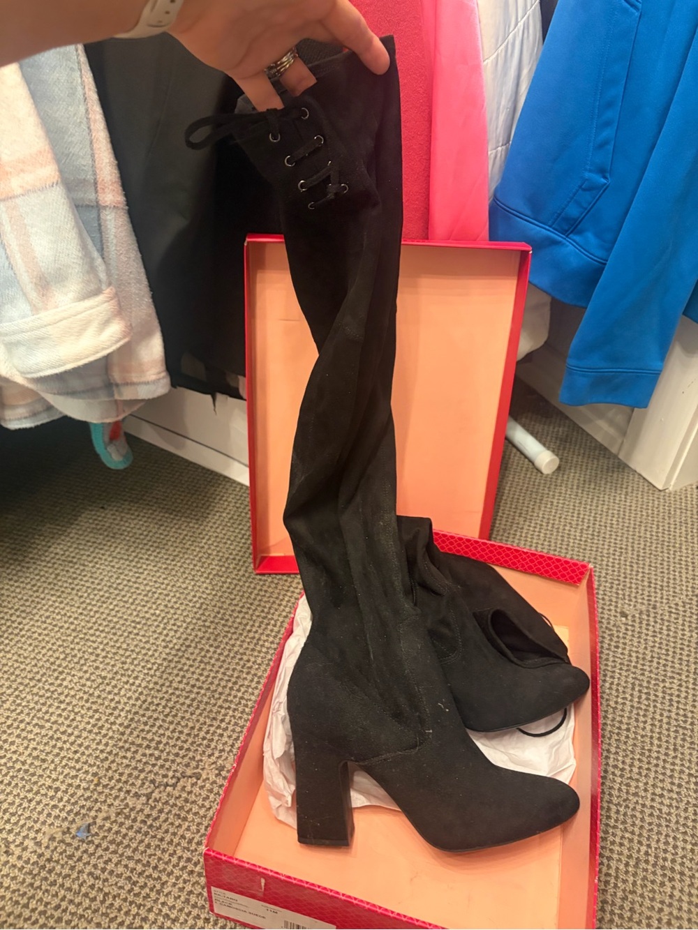 Kelly & Katie Black Over-The-Knee Block Heel Lace-Up Boots